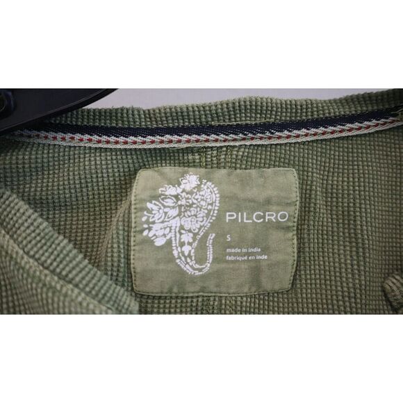 Pilcro Anthropologie Women's Sz S Moss Green Thermal Waffle Henley L/S Shirt - Picture 3 of 7